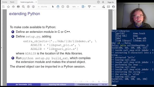 FOSDEM 2022 - Exporting Ada Software to Python/Julia - Applying GPRbuild to make shared object file смотреть онлайн