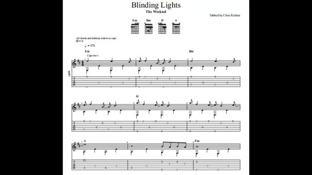 The Weeknd: Blinding Lights With Tablature/sheet Music For Solo Fingerstyle Guitar