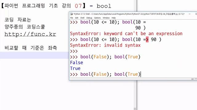 【파이썬 프로그래밍 기초 강의 07】 - bool 라이브 코딩 - 참(True), 거짓( False) смотреть онлайн