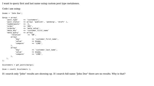 Wordpress: Query first and last name from custom post type смотреть онлайн