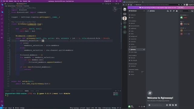 How to create a !giveaway in your discord server with #python #discordpy смотреть онлайн