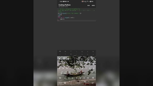Write a program in python to find the sum of the series 1 +11 + 111 + 1111 + .. n terms. смотреть онлайн