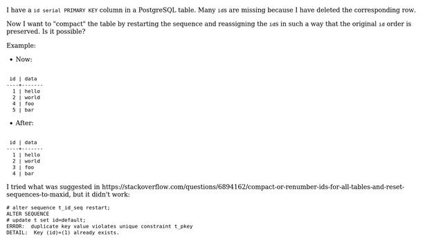 Compacting a sequence in PostgreSQL смотреть онлайн