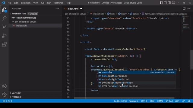Get checkbox values with vanilla JavaScript смотреть онлайн