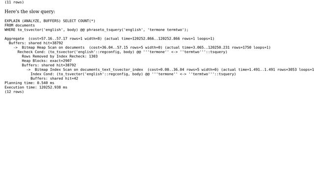 Databases: How can I make "phraseto_tsquery" as fast as "plainto_tsquery" in PostgreSQL? смотреть онлайн