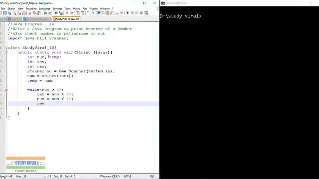 Java Program 10 - Print Reverse of a Number to Check its Palindrome in Java - Study Viral смотреть онлайн
