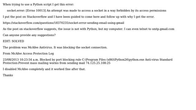 socket.error: [Errno 10013] Port forbidden access permissions смотреть онлайн