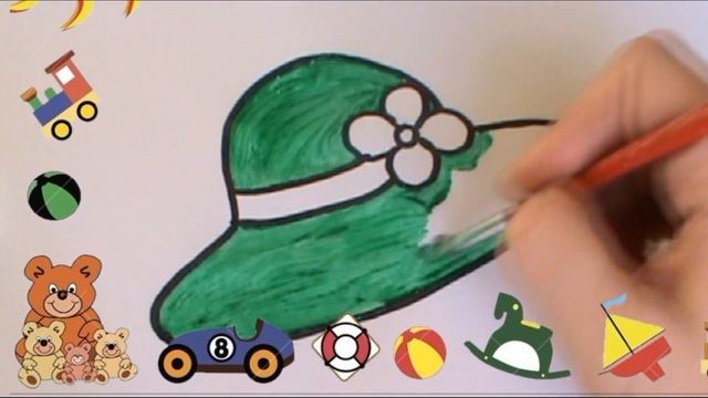 Раскраска для детей ШЛЯПА.Мультик - Раскраска! Учим цвета! Как нарисовать шляпу - How to draw a hat смотреть онлайн