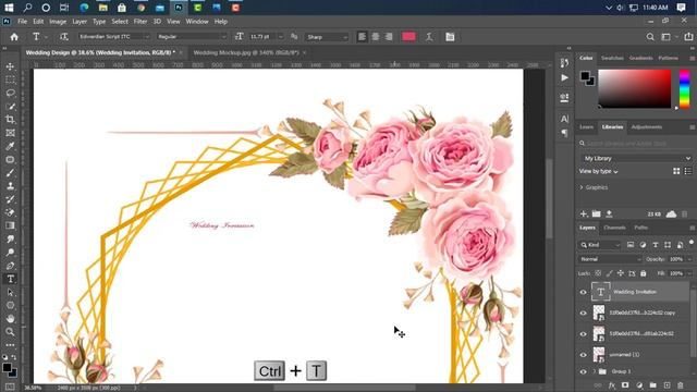 Wedding invitation card Design - Photoshop cc Tutorial смотреть онлайн