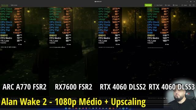 ALAN WAKE 2 com RTX 4060 vs RX 7600 vs ARC A770 - Placas até R$ 1800 (1080p e 1440p, RT+DLSS FSR) смотреть онлайн