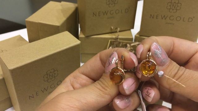 Серьги 2954 из красного золота 585 пробы с янтарем смотреть онлайн