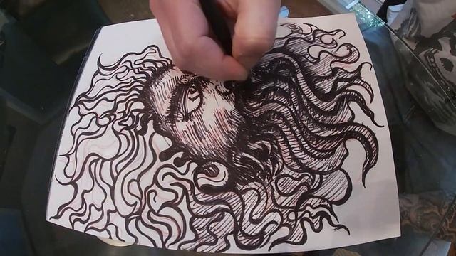 Inking Hair & Beard Guy Sketch with Black Felt Ink, Tattoo Style Drawing Timelapse Shading смотреть онлайн