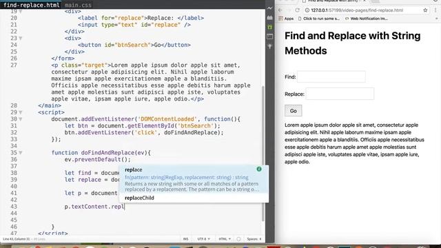 Find and Replace Strings with JavaScript смотреть онлайн