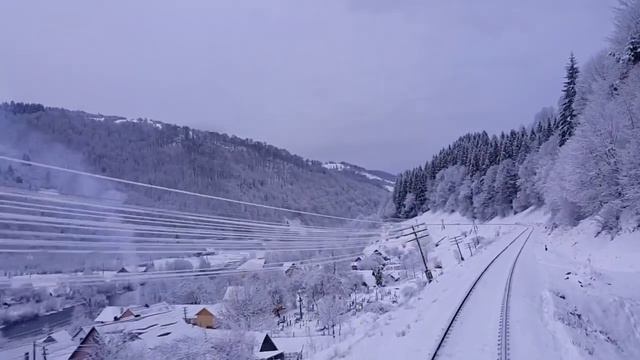 Зимнее Закарпатье вид из кабины машиниста смотреть онлайн