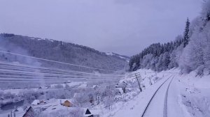 Зимнее Закарпатье вид из кабины машиниста