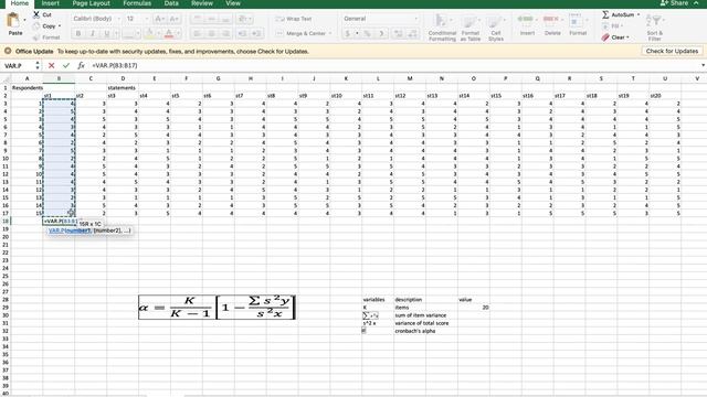 Cronbach alpha -reliability test(using excel) смотреть онлайн
