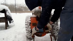 Мотоблок МТЗ-05 1984 года выпуска, с двигателем УД15. Зимний запуск.