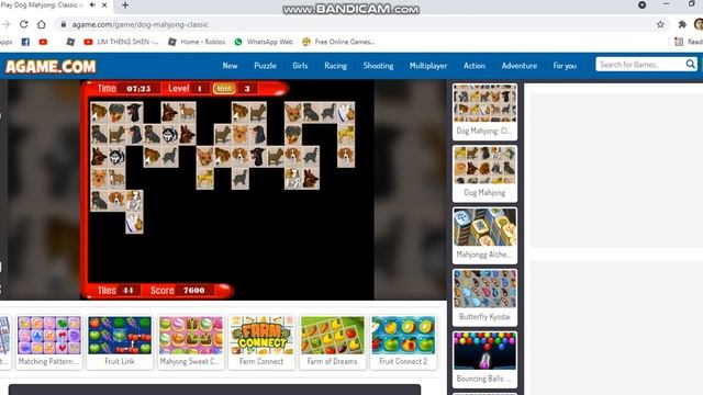 Playing Dog Mahjong Classic on Agame(9/9/2021) смотреть онлайн