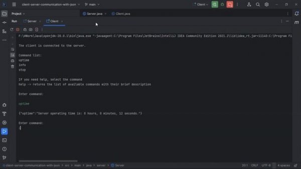 java sockets - communication client - server with use json