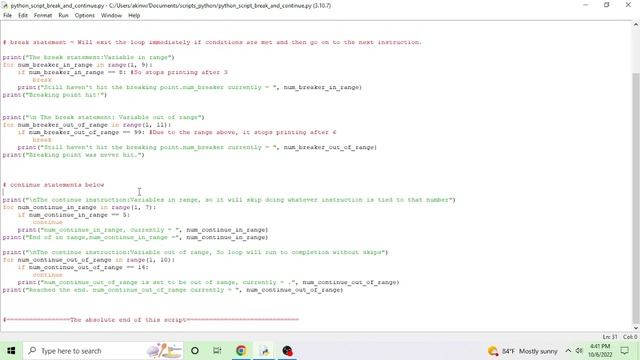 Python 3| Displaying the differences between the (1)break and (2)continue statements. +Script link смотреть онлайн