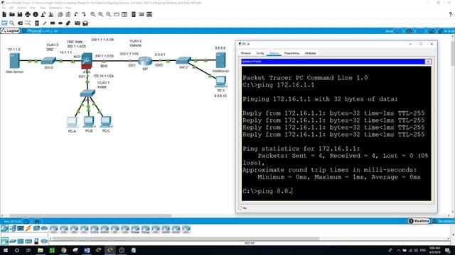 Configuring Dynamic NAT and Static NAT on ASA 5505 Firewall, P.T. v. 7.2 смотреть онлайн