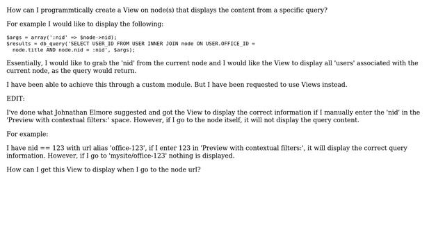 Drupal: How to programmatically create a View on a node that displays SQL Query content? смотреть онлайн