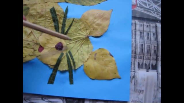 Аппликация из листьев "Котик" для детей 4-5 лет. смотреть онлайн