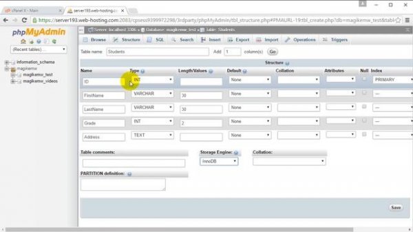 phpMyAdmin MySQL database - How to create table, insert data, set up foreign key