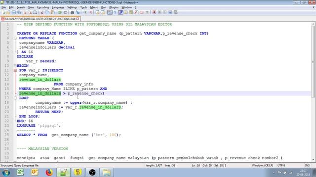 SIL_MALAY POSTGRESQL USER DEFINED FUNCTION 2 смотреть онлайн