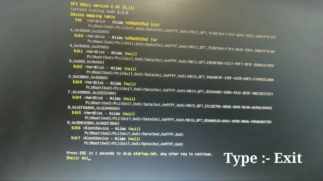 Press esc in 1 second to skip the startup.nsh any other key to continue/efi shell version 2.70 solu смотреть онлайн