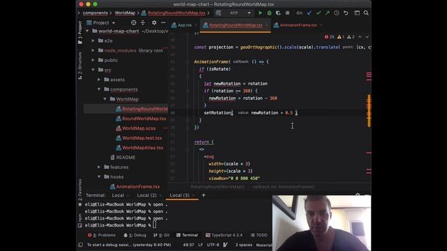 Integrating d3.js with React - World Chart - WorldMap d3 & React - Rotating round world map chart смотреть онлайн