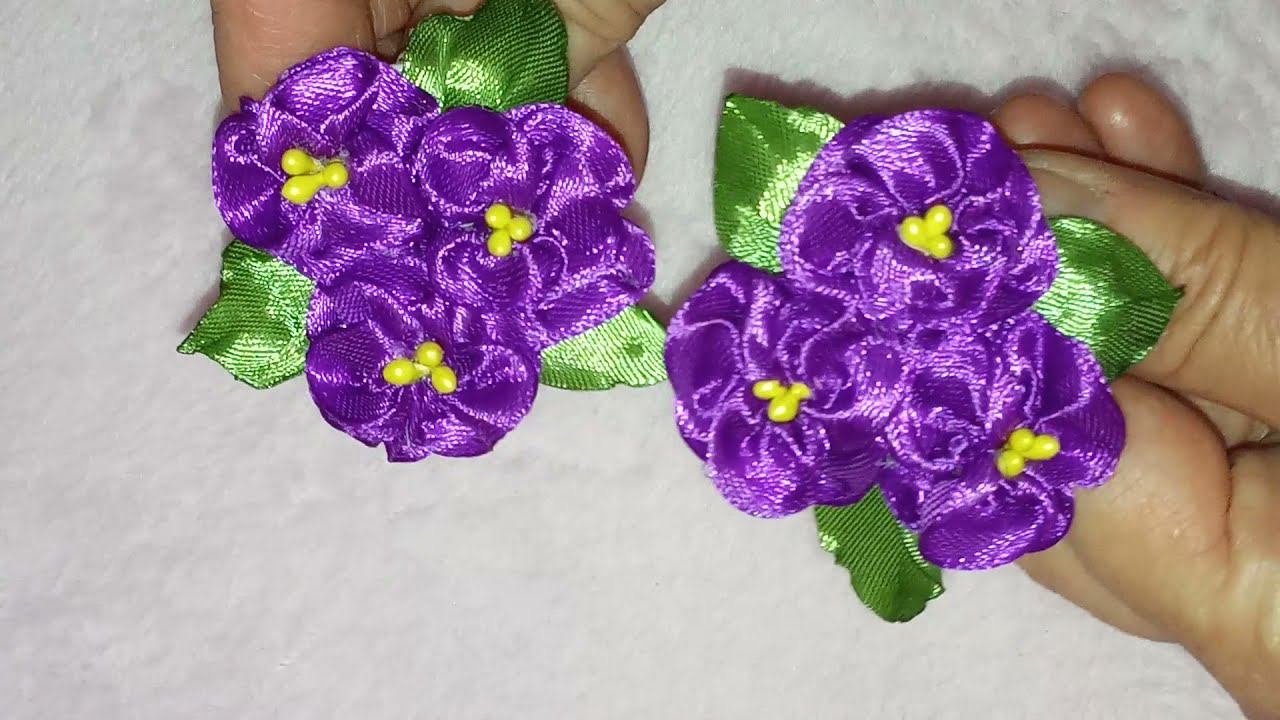 Бантики-фиалки из атласных лент смотреть онлайн