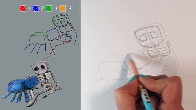 Как нарисовать мобов паука со скелетом | Майнкрафт смотреть онлайн