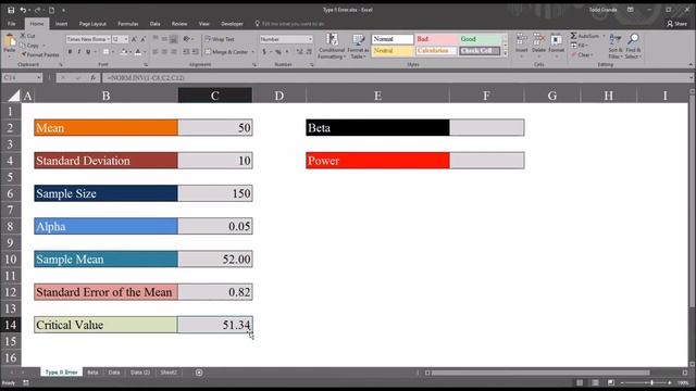Calculating Type II Error (Beta) and Power using Excel смотреть онлайн