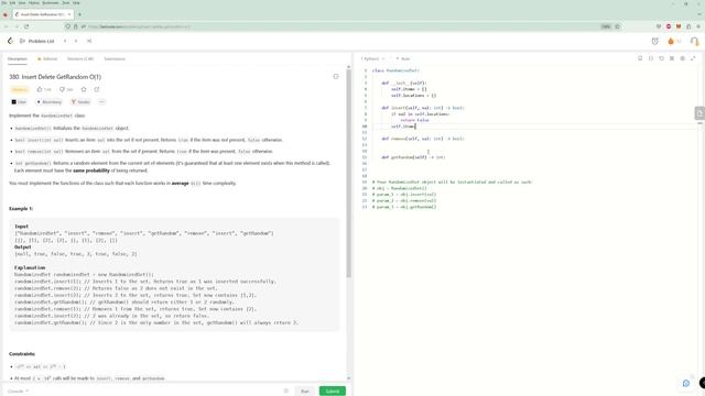 Insert Delete GetRandom O(1) - LeetCode 380 - Python смотреть онлайн
