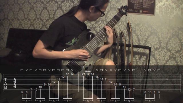 Ibanez Prestige RG2228 - 8 string arpeggio lick with tab смотреть онлайн