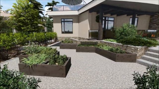 Проект ландшафтного дизайна участка с домом в современном стиле с эксплуатируемой кровлей смотреть онлайн