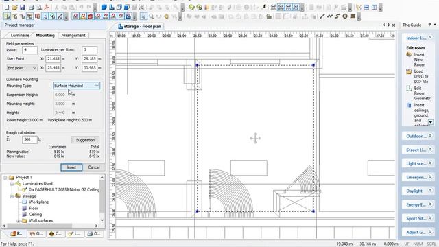 How to insert luminaires by Field Arrangement in Dialux ? смотреть онлайн