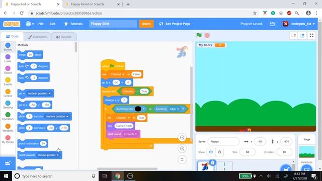 Flappy Bird Game using Scratch смотреть онлайн