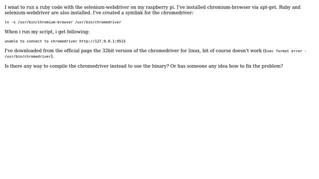 chromedriver and selenium-webdriver -＞ unable to connect to chromedriver http://127.0.0.1:9515 смотреть онлайн