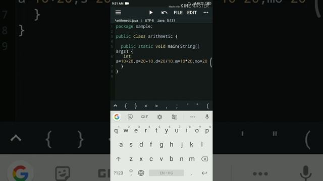 Arithmetic operator's program in 4 line of code in java programming in phone смотреть онлайн