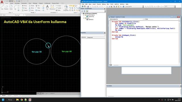 AutoCAD VBA #31. UserForm Kullanımı-2. Çember çiz смотреть онлайн