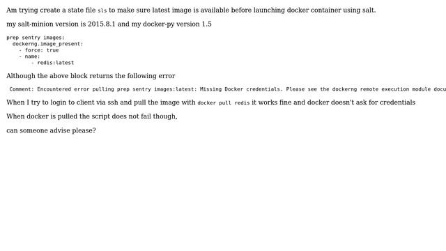 DevOps & SysAdmins: Salt dockerng.image_present returns missing Docker credentials (2 Solutions!!) смотреть онлайн
