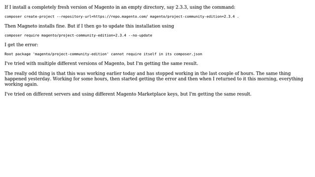 Composer update failing with Root package 'magento/project-community-edition' cannot require... смотреть онлайн
