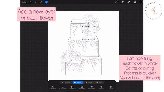 Square wedding cake design - sketch with Procreate смотреть онлайн