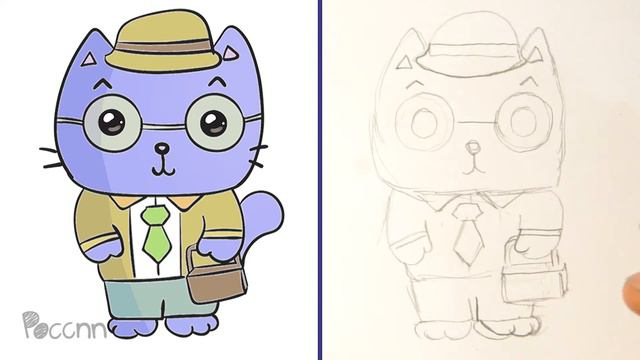Cómo Dibujar Un Gato Detective Kawaii