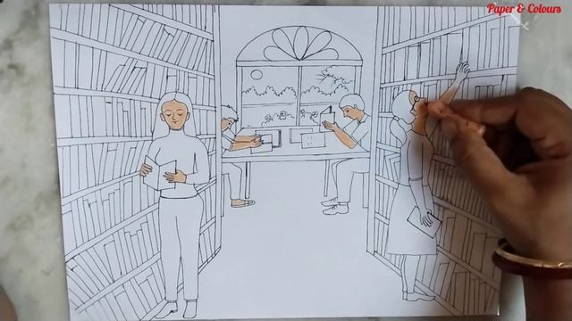 Library drawing ll how to draw Library room ll school library drawing easy ll смотреть онлайн