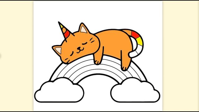 Кот единорог спит на радуге прикольная видео раскраска для детей смотреть онлайн