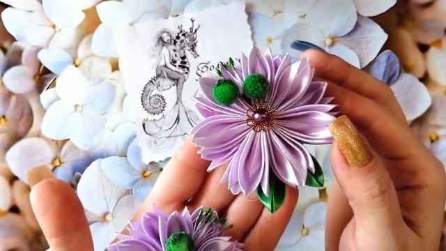 Весенние цветочки канзаши, ЦВЕТЫ С САХАРНЫМИ тычинками, КАНЗАШИ своими руками, НОВЫЕ ЦВЕТОЧКИ.
