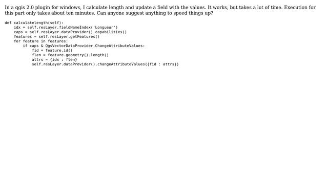 GIS: Speeding up length calculation in QGIS 2.0 Python plugin смотреть онлайн